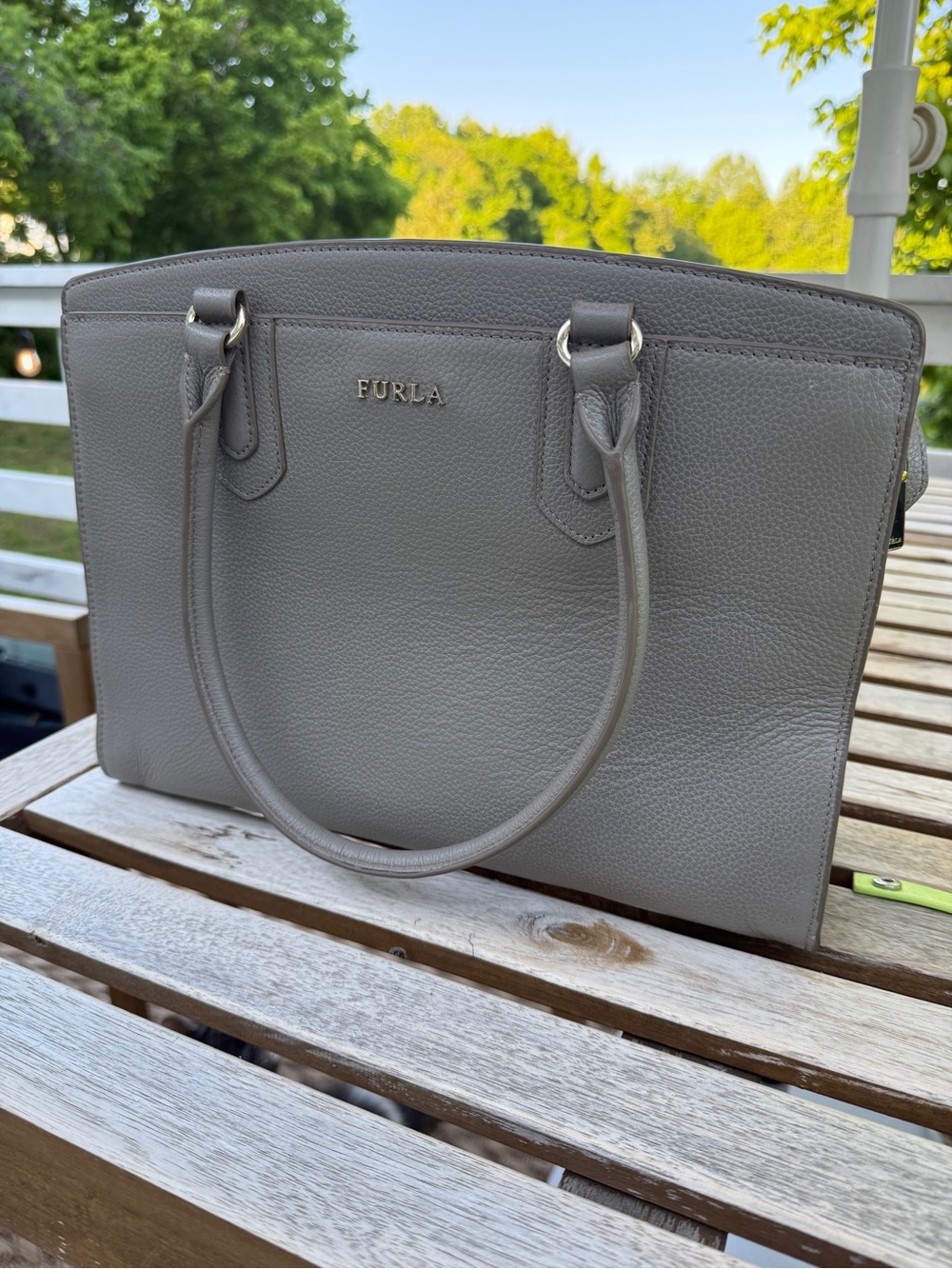 Furla Taupe Gray Leather Top-Handle Satchel